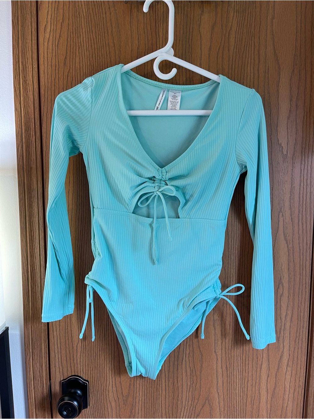 Celebrity Pink Long-Sleeve One-Piece Swimsuit - Seafoam